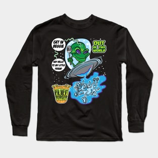 Alien Cow Abduction by an extraterrestrial in a UFO with a spatula Long Sleeve T-Shirt